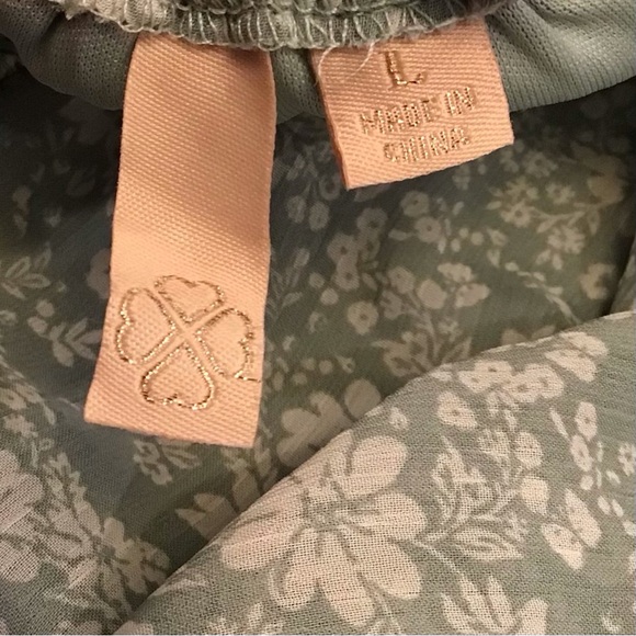 Babydoll Dress Lg Floral Long Sleeve Green Milkmaid Tiered Ruffle Crepe Mini - Picture 9 of 10